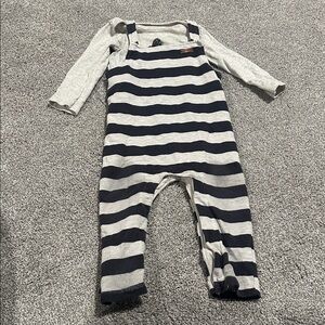 Mudpie striped overalls with bear long sleeve matching‎ set 9-12 months